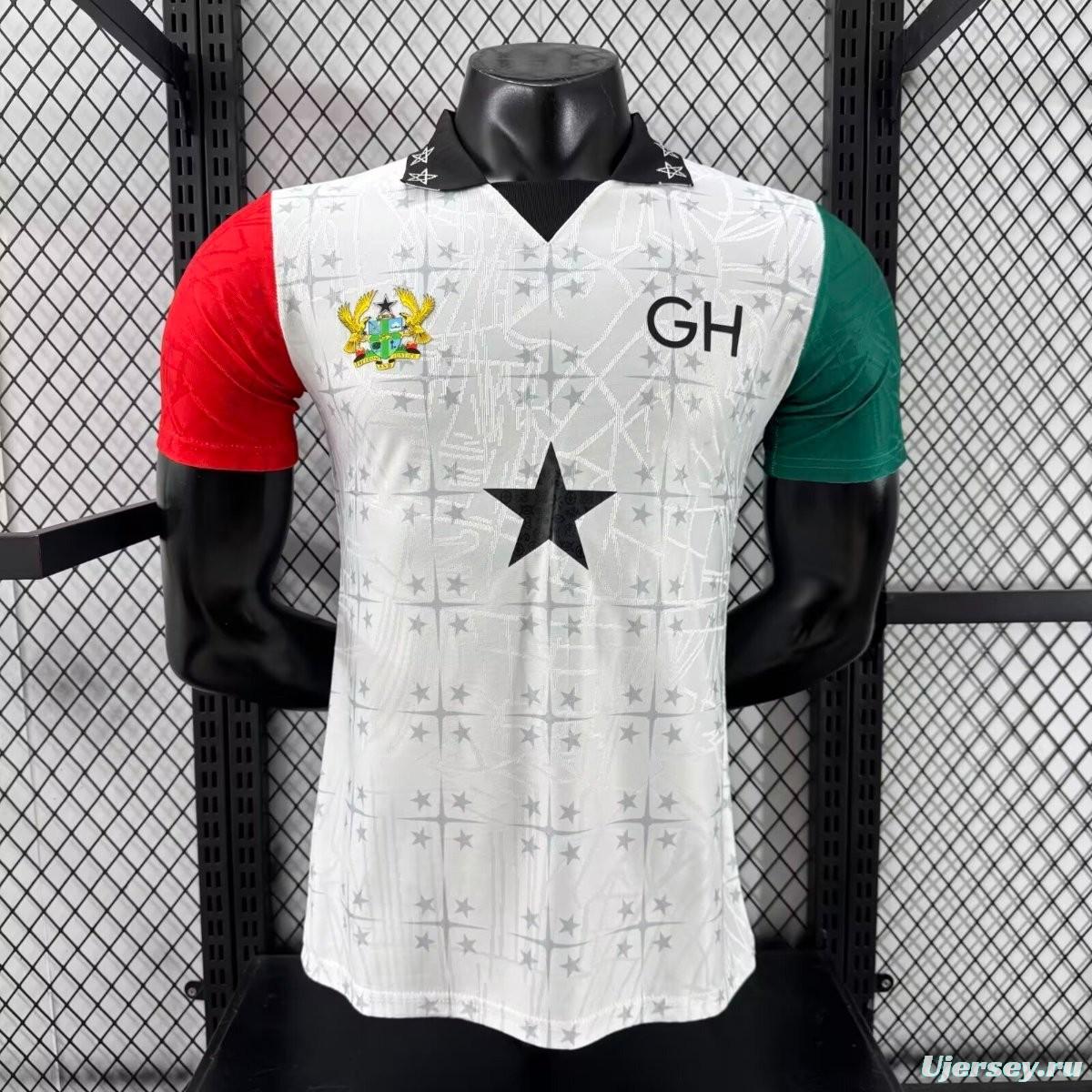 Player Version 2026 Ghana White with Black Star and Red-Green Sleeves Jersey