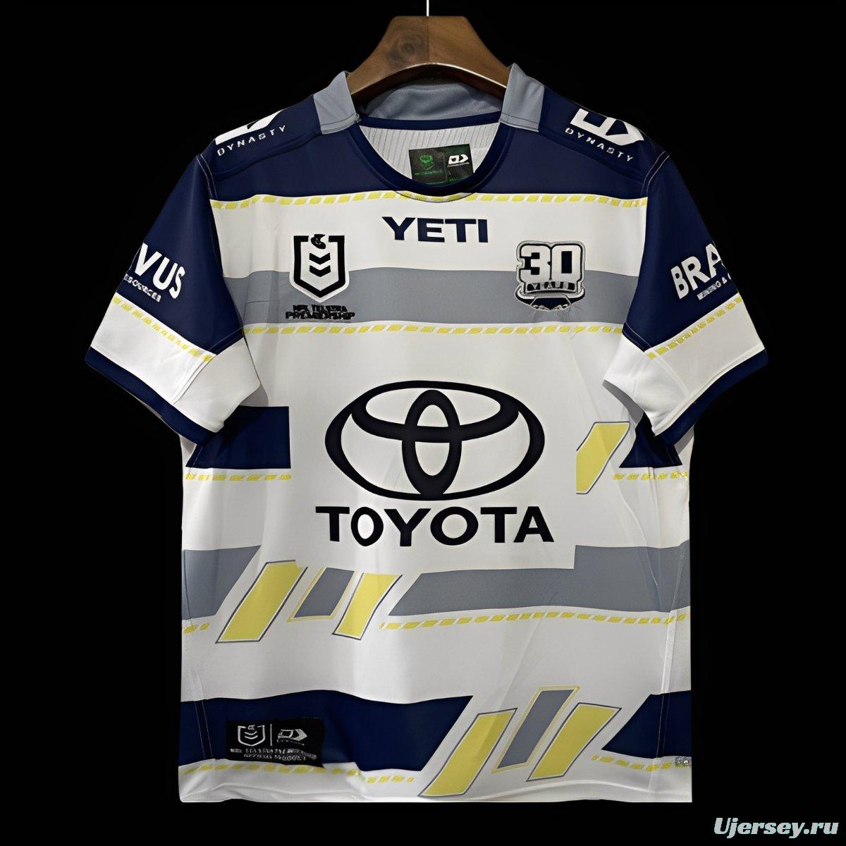 2025 North Queensland Cowboys White Navy Grey 30 Years Anniversary Away Jersey