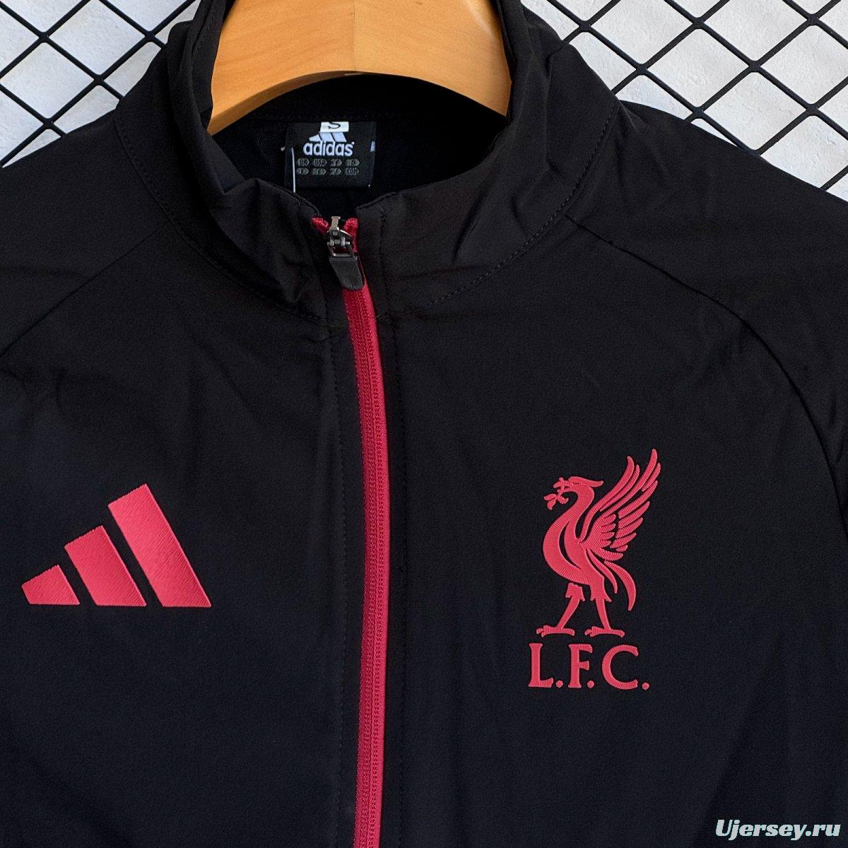 25/26 Liverpool Black/Red Full Zipper Windbreaker + Long Pants