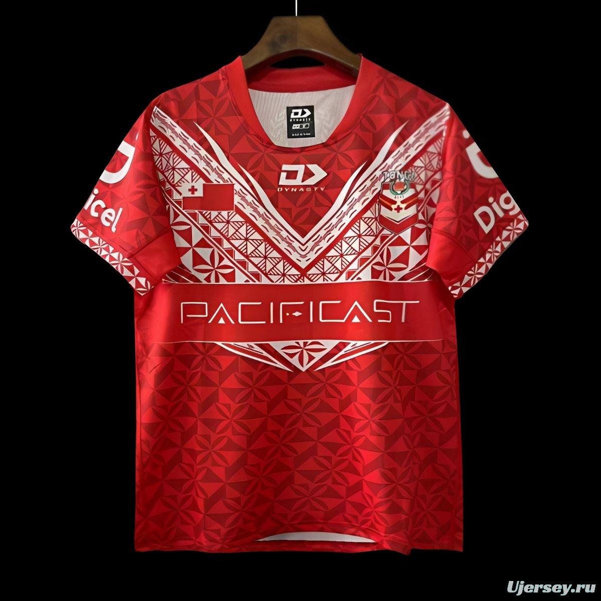 2026 Tonga Rugby League Red with Traditional Polynesian Geometric Pattern Jersey