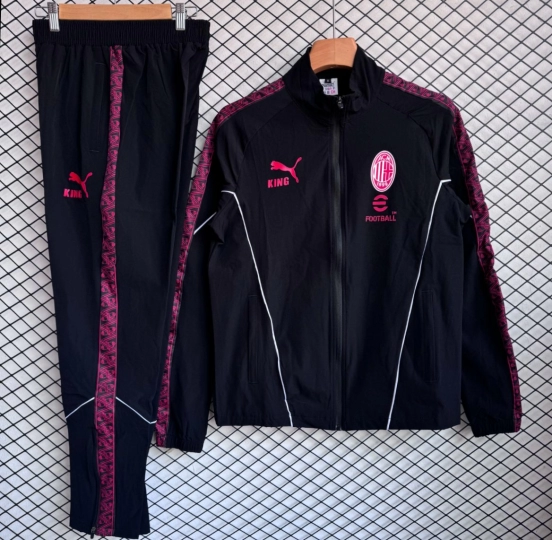 25/26 AC Milan Black/Pink Full Zipper Windbreaker + Long Pants