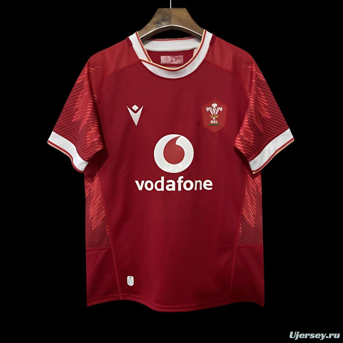 2025 Wales Red with Tonal Wave Pattern Home Jersey