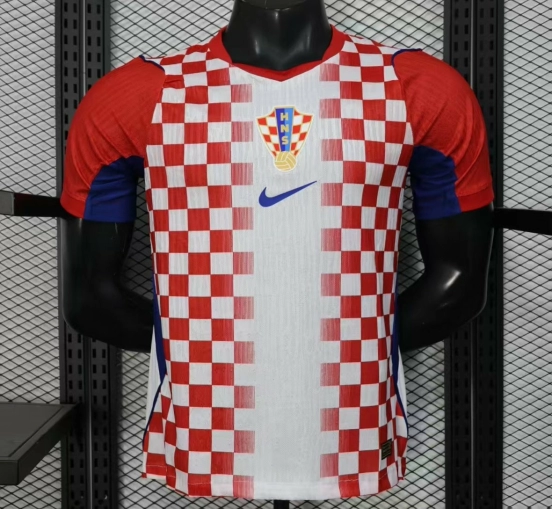 Player Version 2026 Croatia Home Red and White with Checkerboard Pattern Jersey