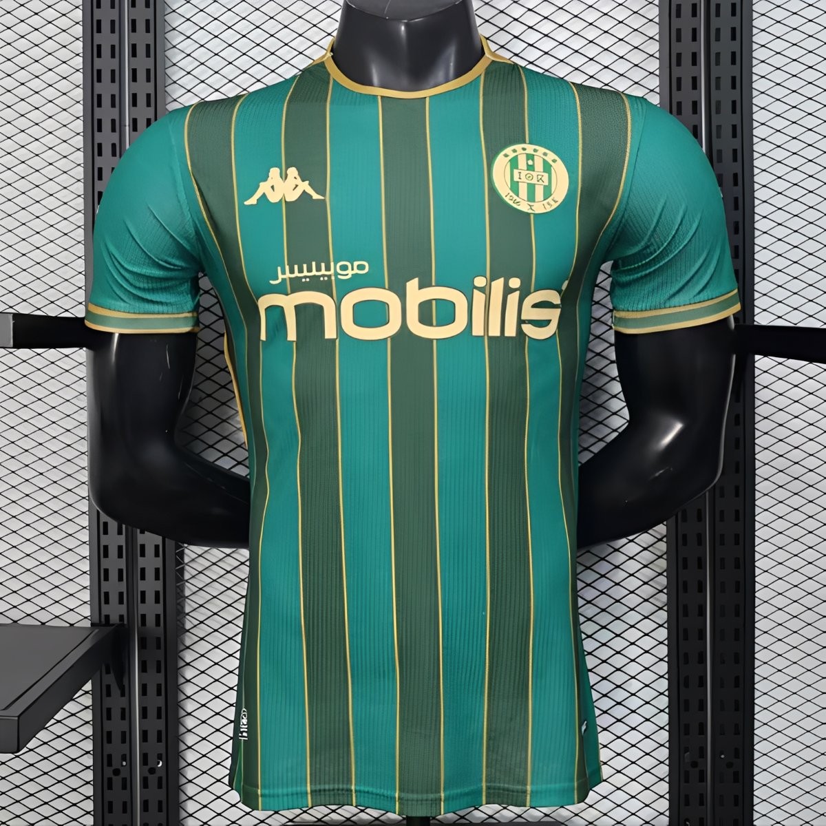 25/26 Player Version  JS Kabylie Home Green Yellow Vertical Stripes Jersey