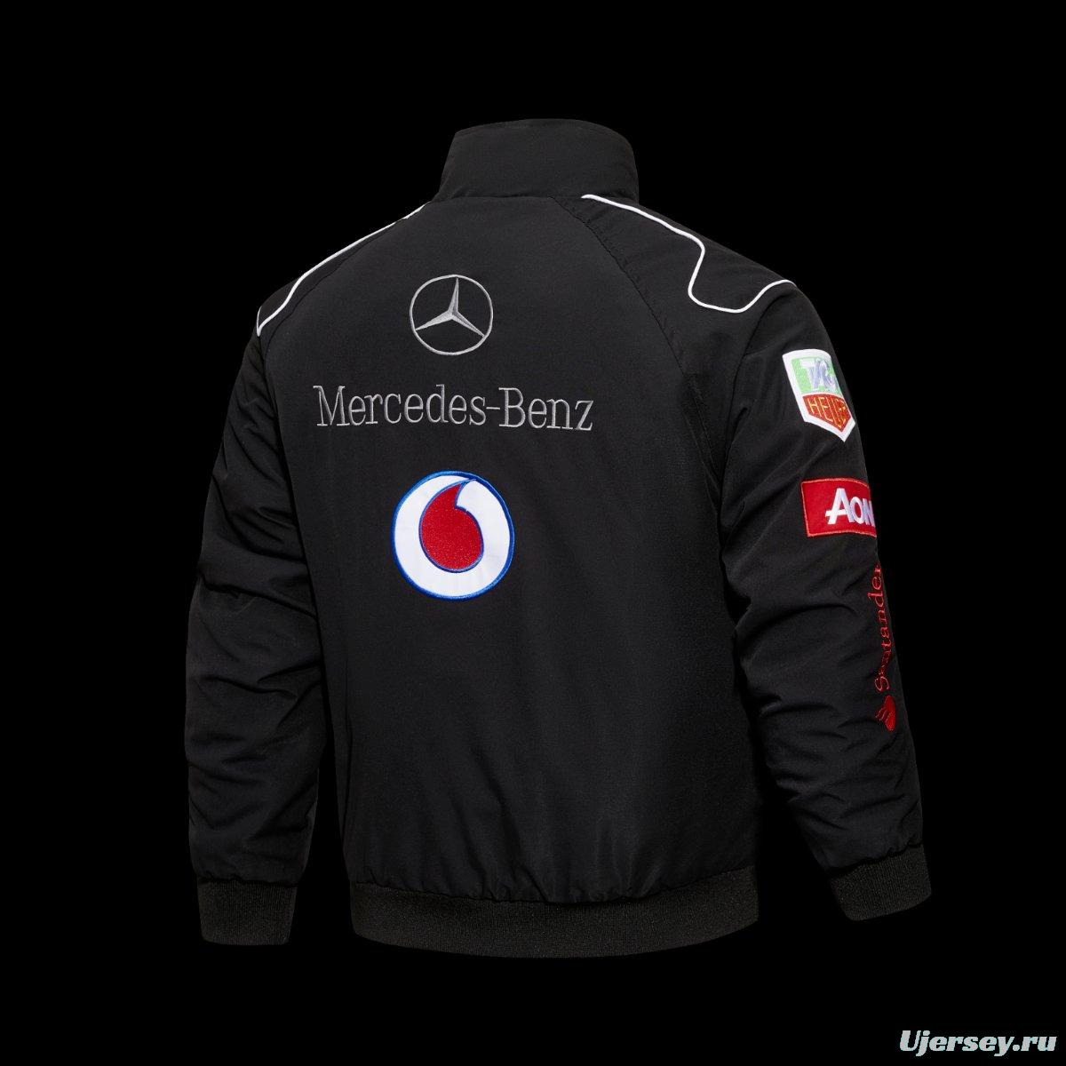 2026 F1 McLaren Mercedes-Benz Vodafone F1 Team Black Racing Jacket with Santander Mobil 1 Johnnie Walker Sponsor Patches