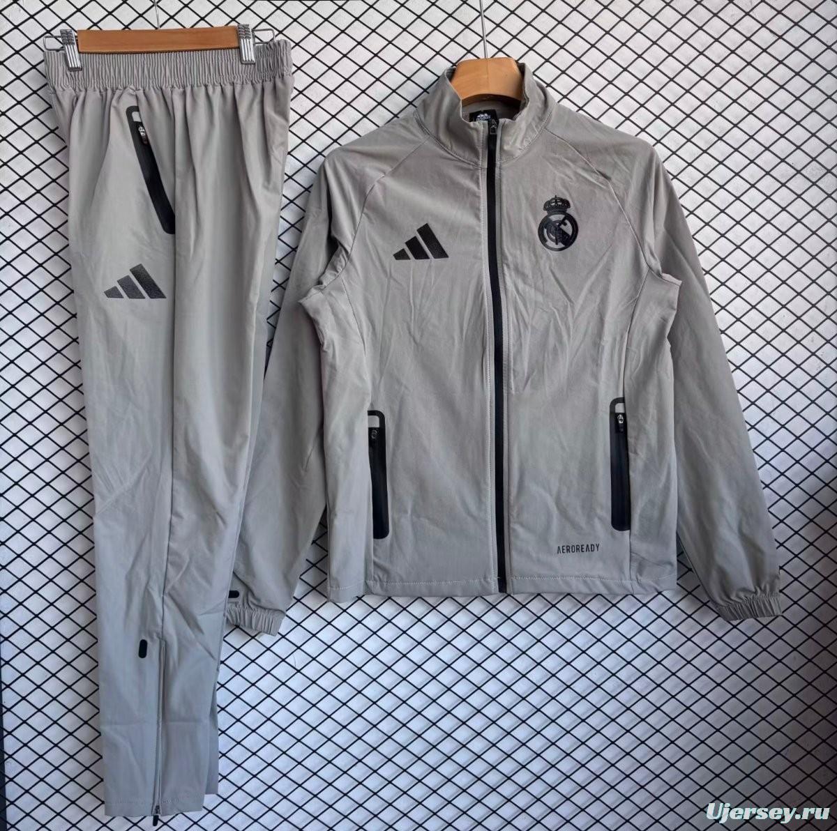 25/26 Real Madrid Grey with Black Full zipper Jacket Tracksuit+ long pants