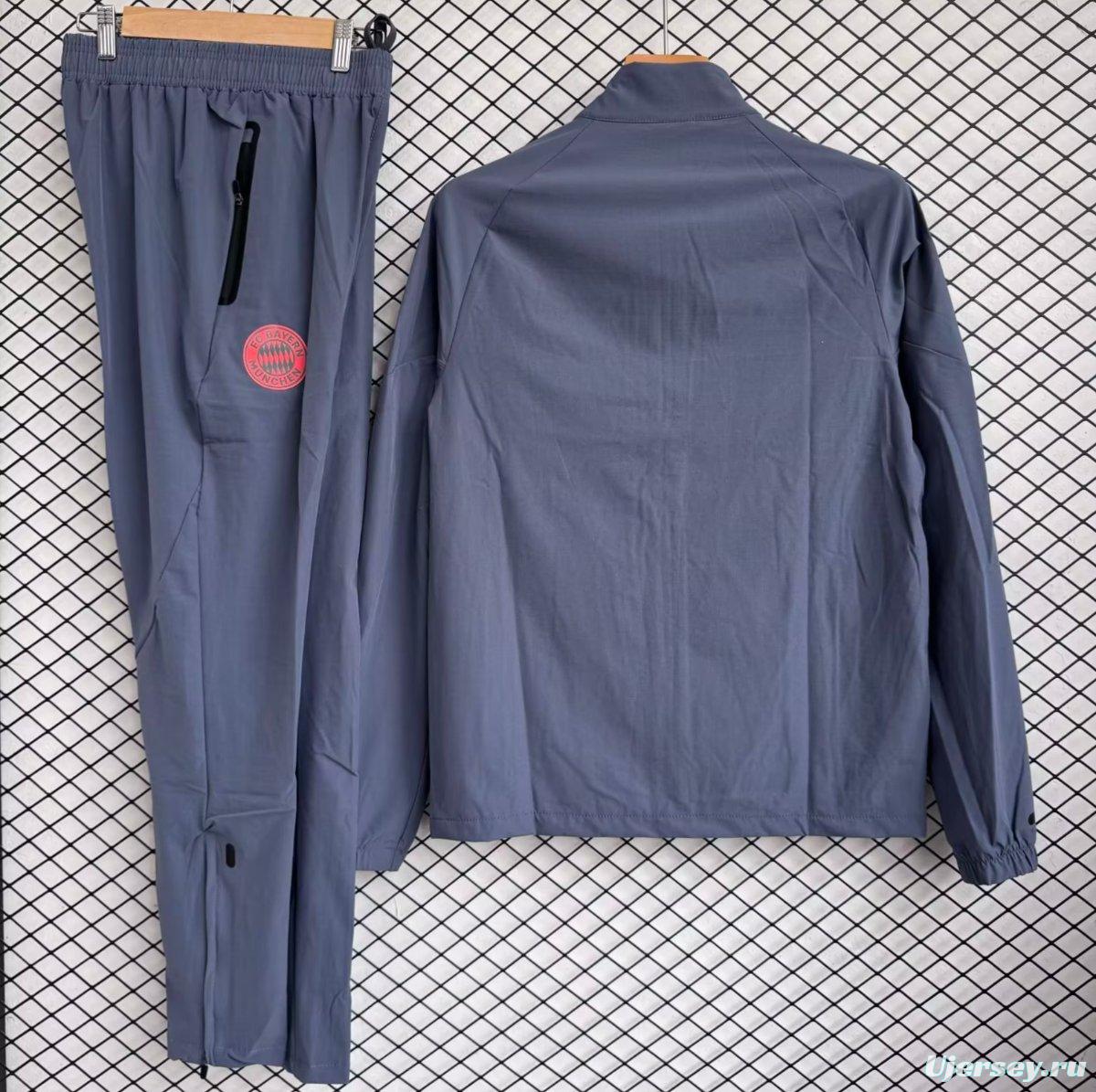 25/26 Bayern Munich Grey with Red Full zipper Jacket Tracksuit+ long pants