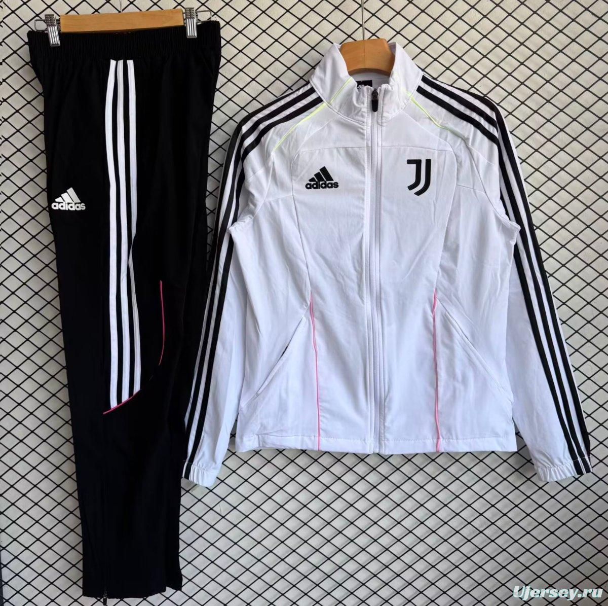 25/26 Juventus White with Black Full zipper Jacket Tracksuit+ long pants