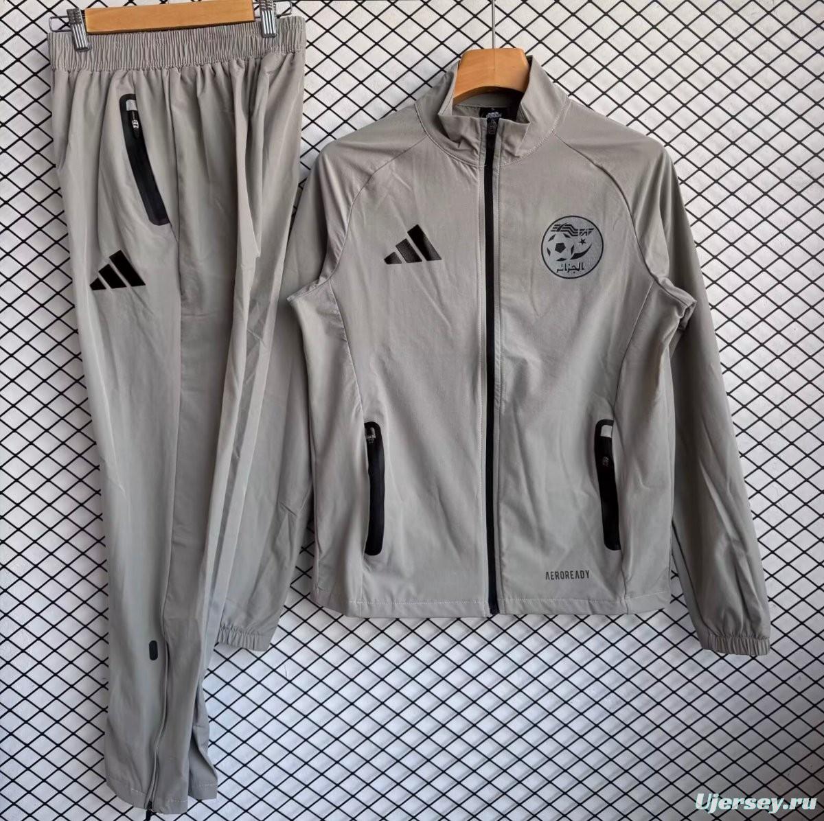 25/26 Algeria National Team Grey with Black Full zipper Jacket Tracksuit+ long pants