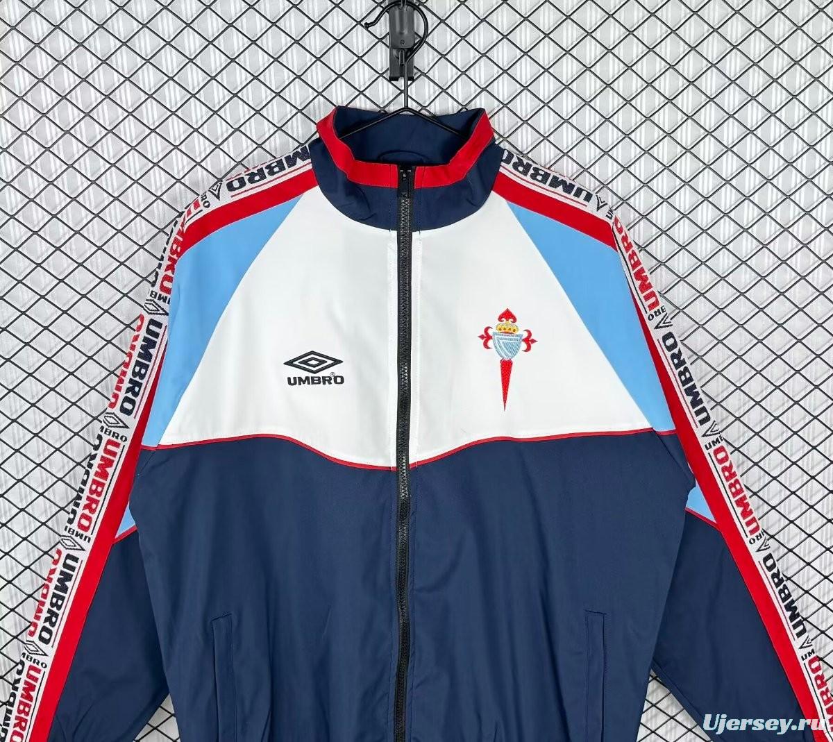 Retro 98/99 Celta Navy/White Full Zipper Windbreaker