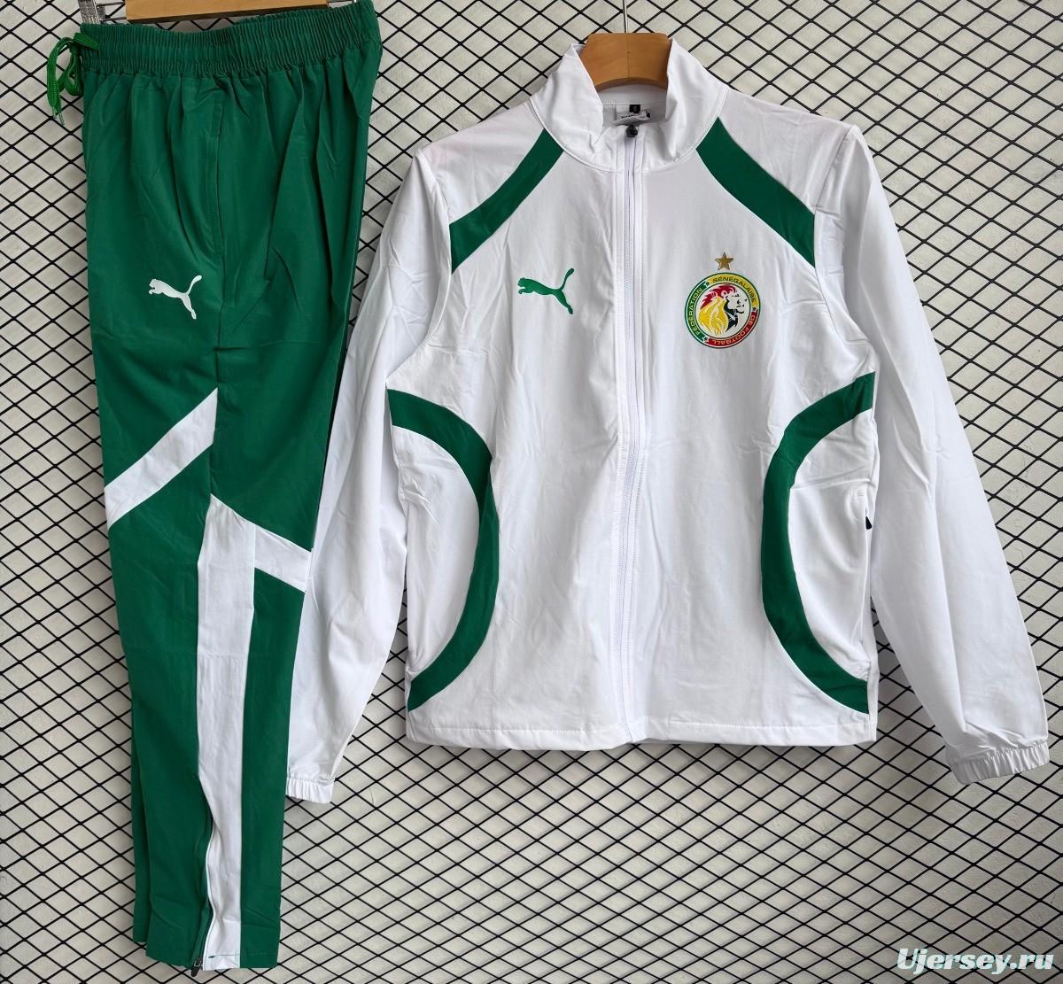 25/26 Senegal National Team White with Green Full zipper Jacket Tracksuit+ long pants