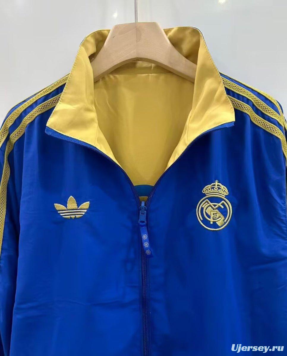 25/26 Real Madrid Golden/Blue Full Zipper Windbreaker