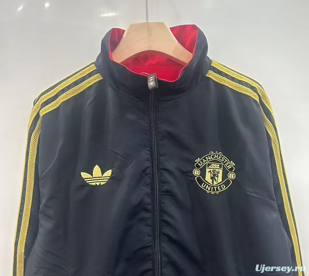 25/26 Manchester United Red/Black Reversible Full Zipper Windbreaker