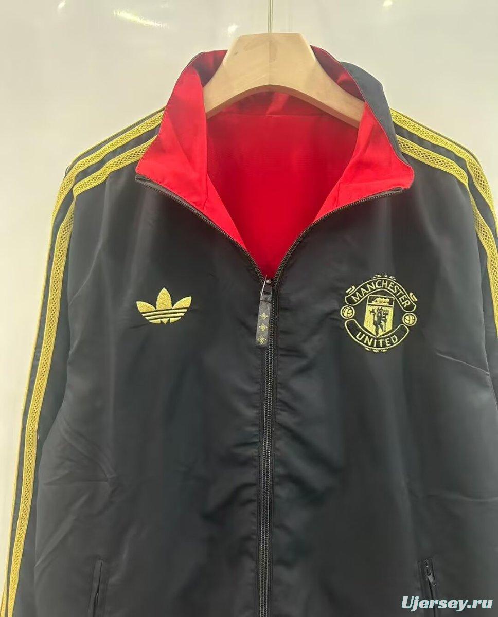 25/26 Manchester United Red/Black Reversible Full Zipper Windbreaker