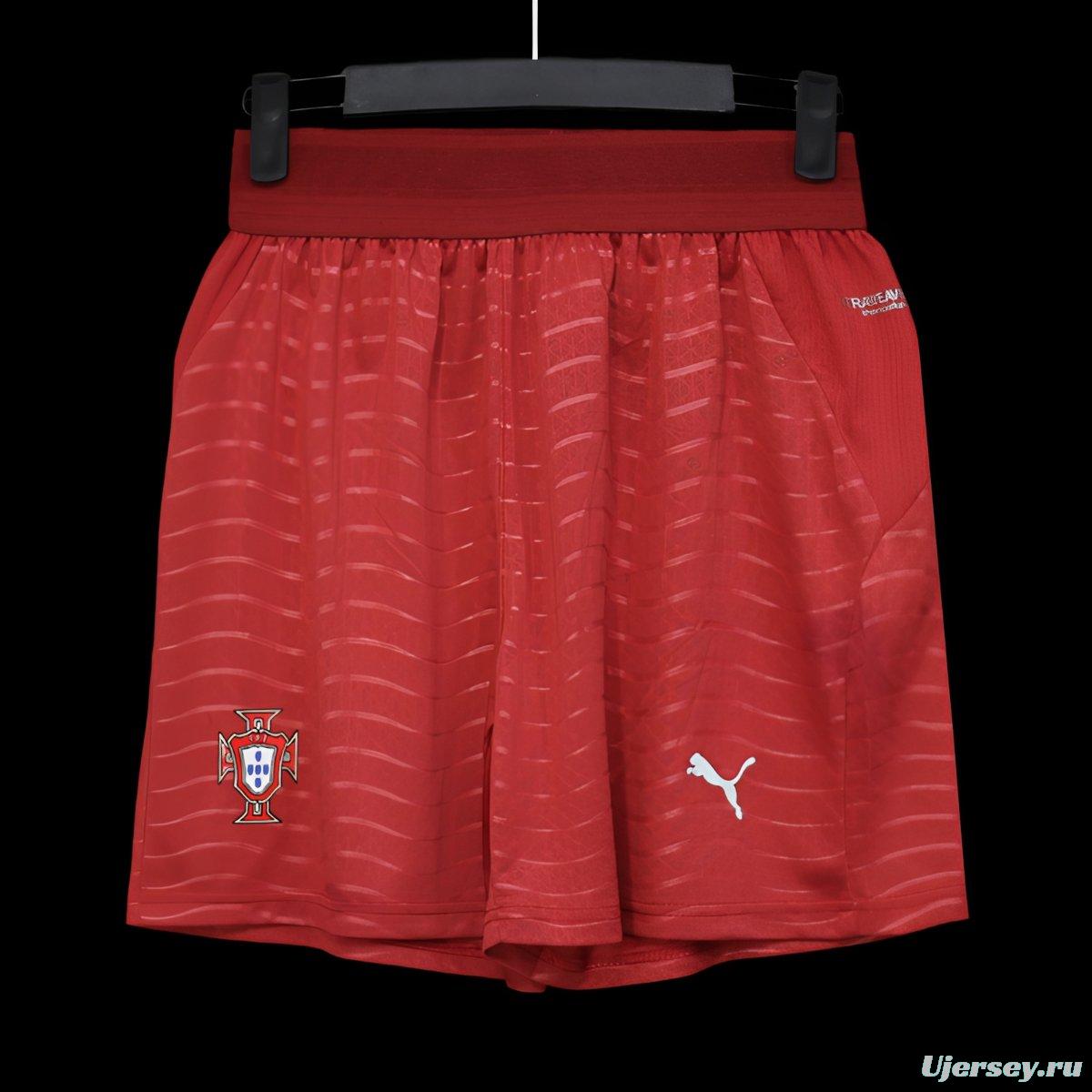 2026 Player Version Portugal Red with Wave Pattern Shorts