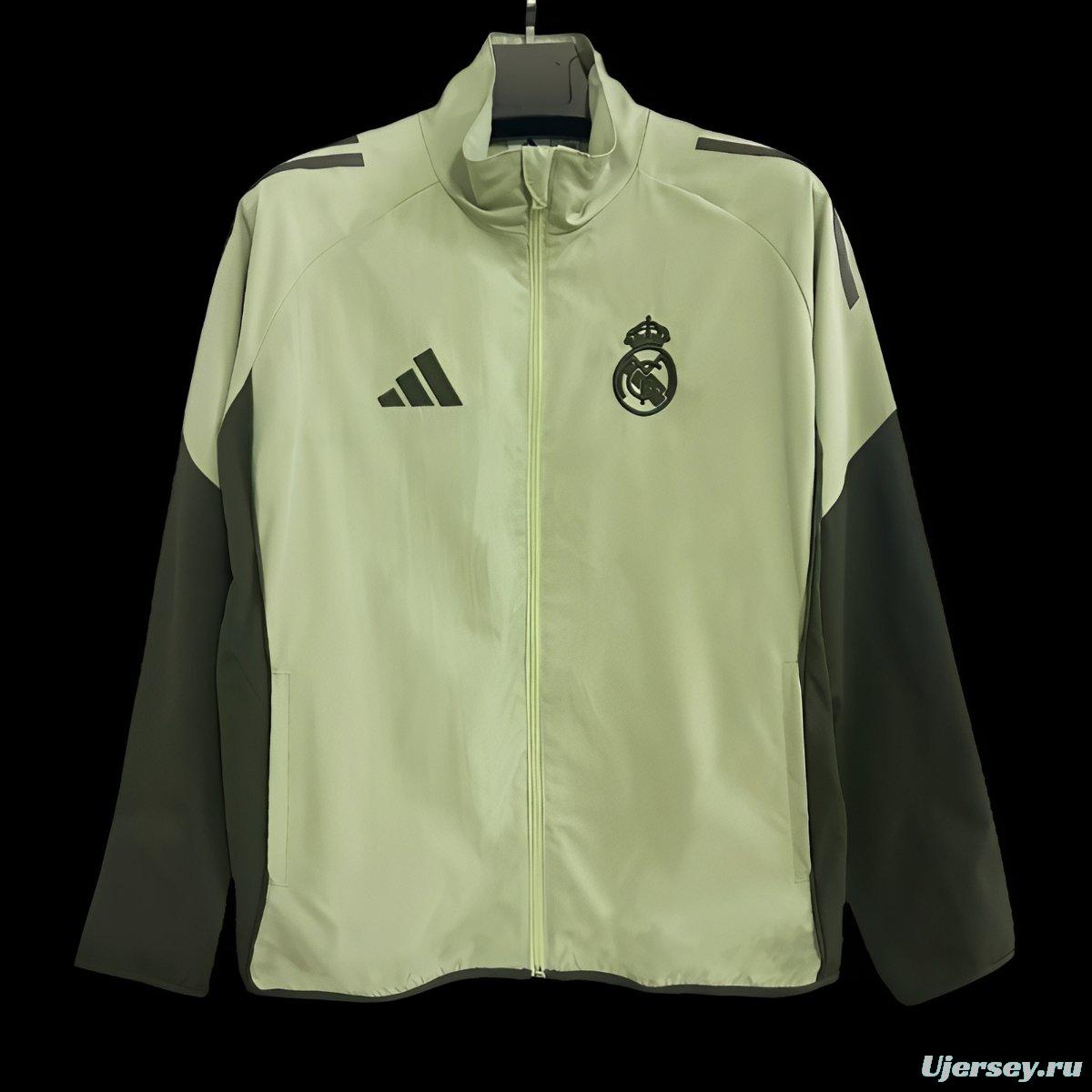25/26 Real Madrid Light Green and Grey Full Zipper Windbreaker