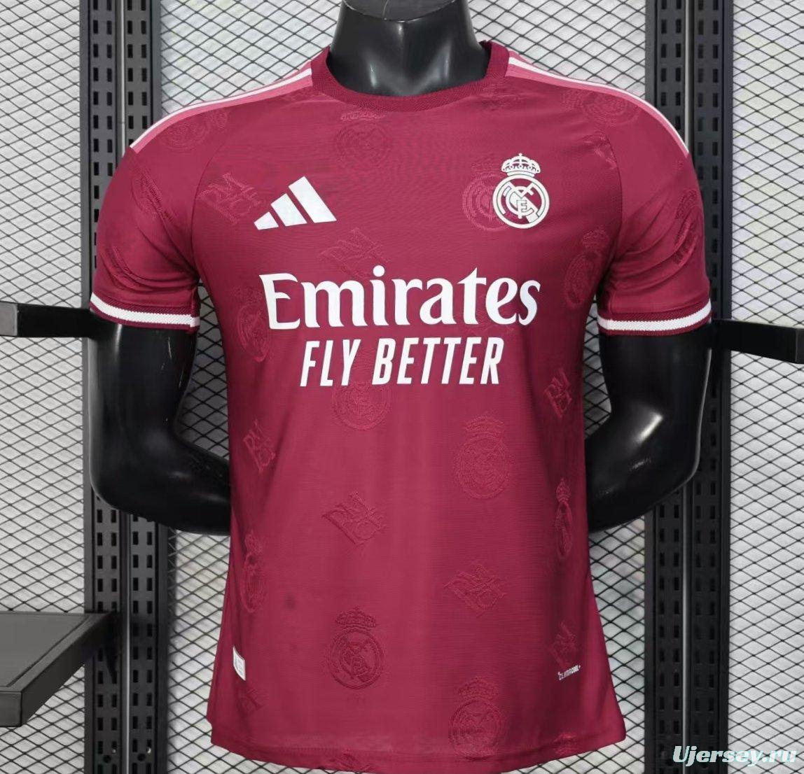 Player Version 25/26 Real Madrid Burgundy with All-Over Crest Pattern Jersey