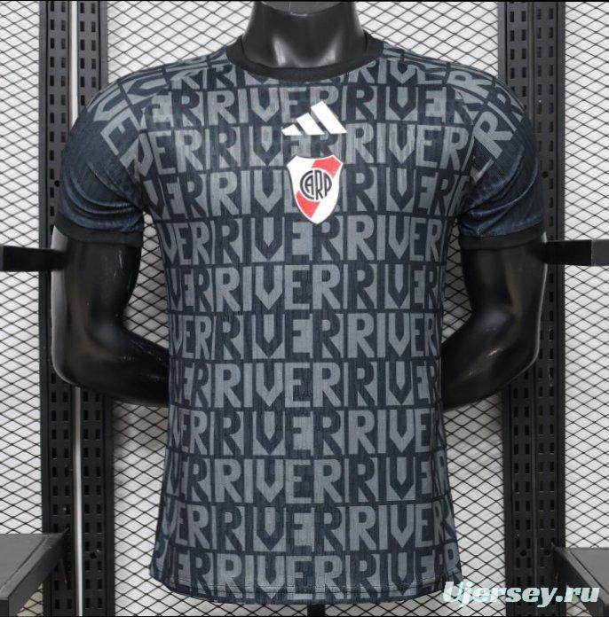 Player Version 26/27 River Plate Away Black with All-Over Letter Print Jersey