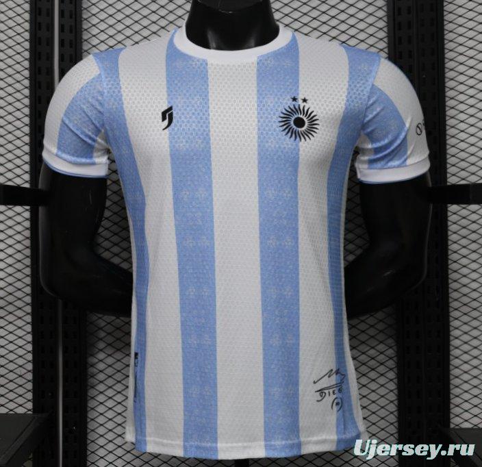 Player Version 2027 Argentina Home White & Light Blue Stripe Maradona Tribute Jersey