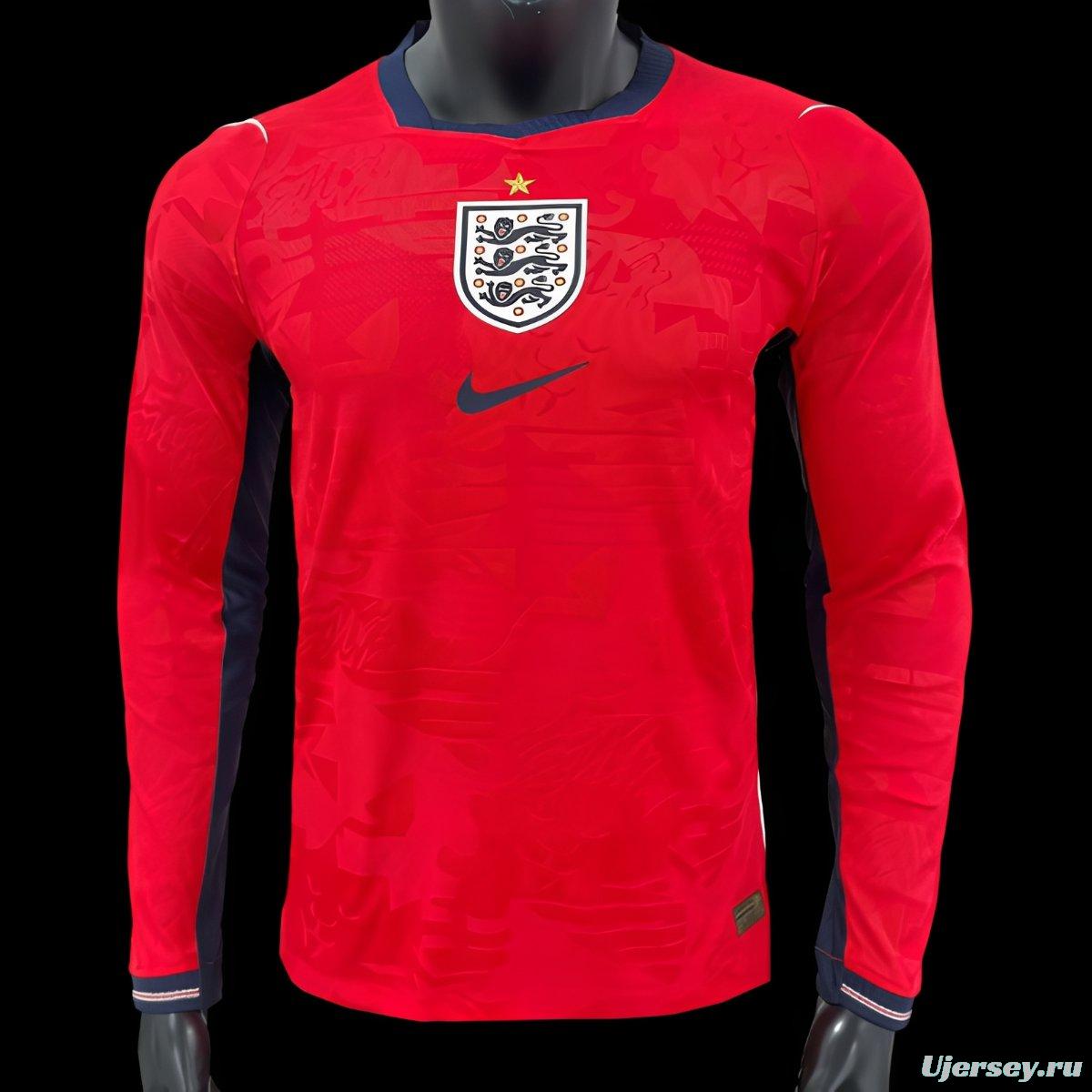 Player Version 2026 England Away Long Sleeve Red Long Sleeve Jersey