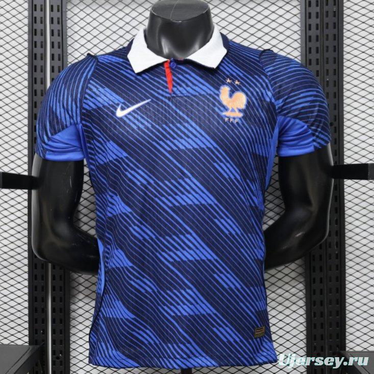 Player Version 2026 France Home Blue with Diagonal Brushstroke Stripe Polo Collar Jersey