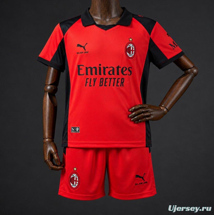 25/26 Kids AC Milan x Slam Jam Limited Edition Long Sleeve Red Forth Jersey