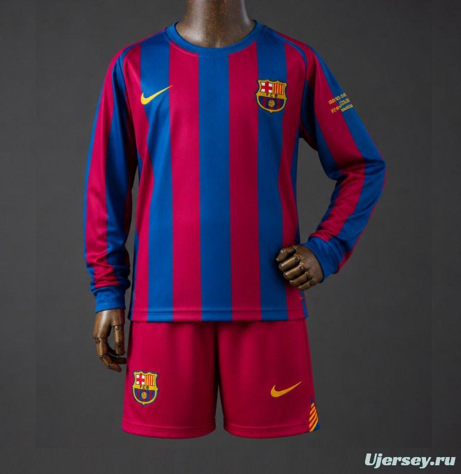 05/06 Kids Barcelona Home (UEFA Champions League) Retro Long Sleeve Kit Jersey SIZE 16-28