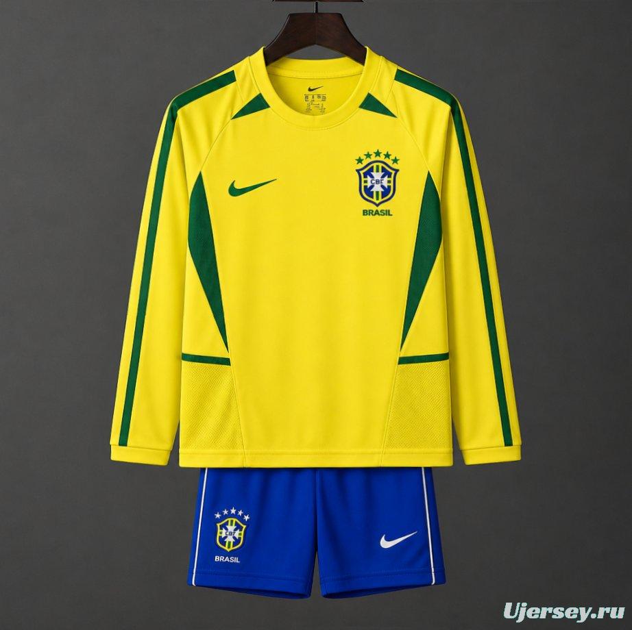 Retro Kids 2002 Brazil Home Long Sleeve Jersey