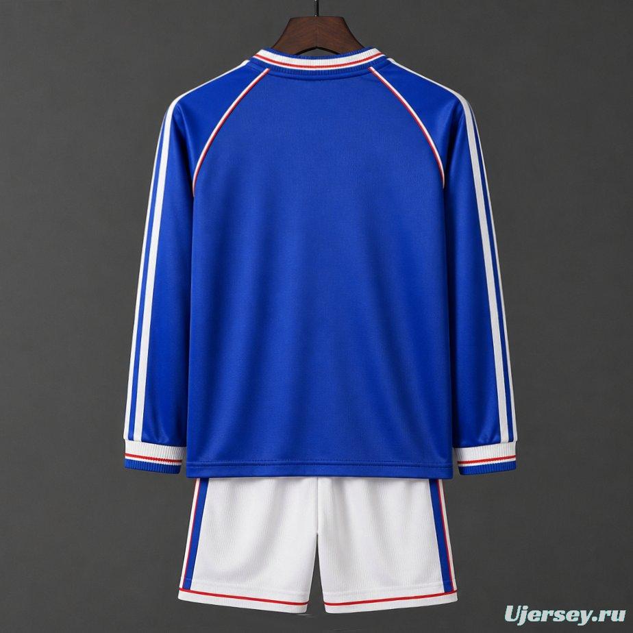 Retro Kids 1998 France Home Long Sleeve Jersey