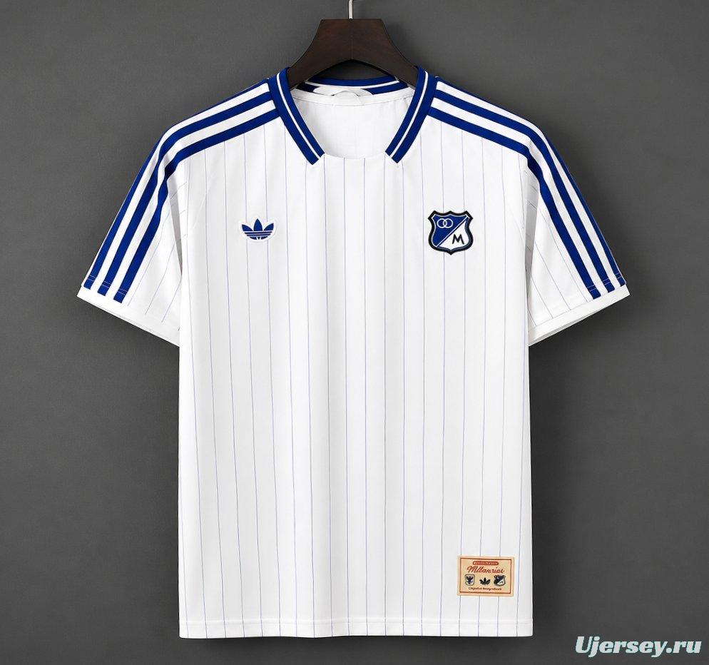 26/27 Adidas Originals Millonarios Vintage White Blue Pinstripe Jersey