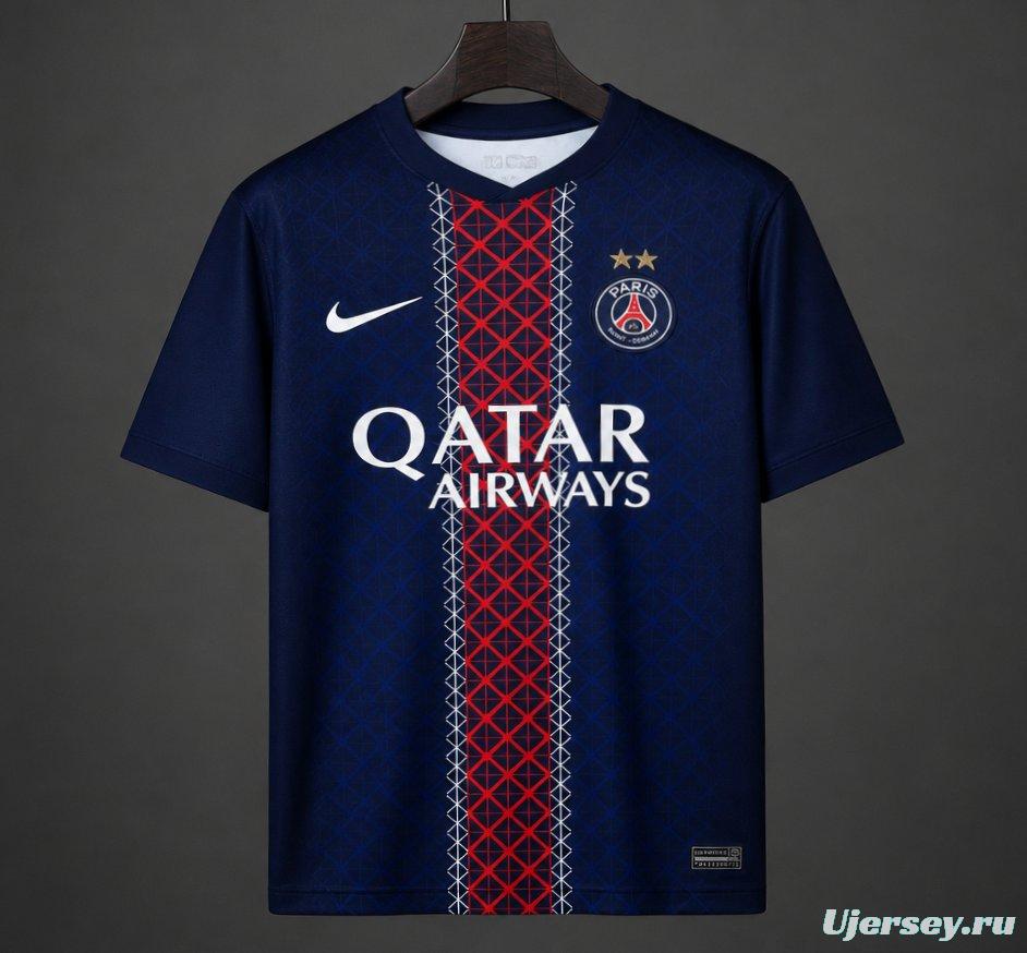 2 Stars 25/26 PSG Home Jersey With Back 2 Back Champion Printing