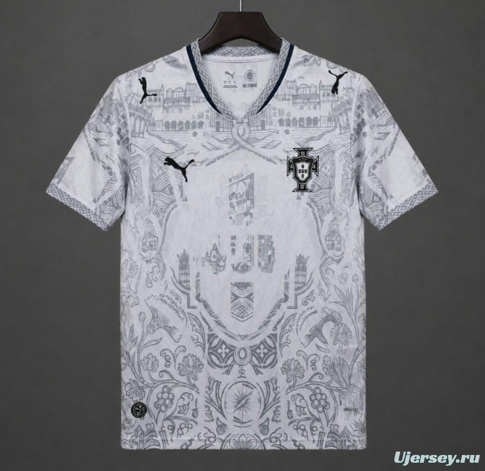 2026 Portugal White with Grey Azulejo Tile and Floral Tapestry Pattern Special Edition Jersey