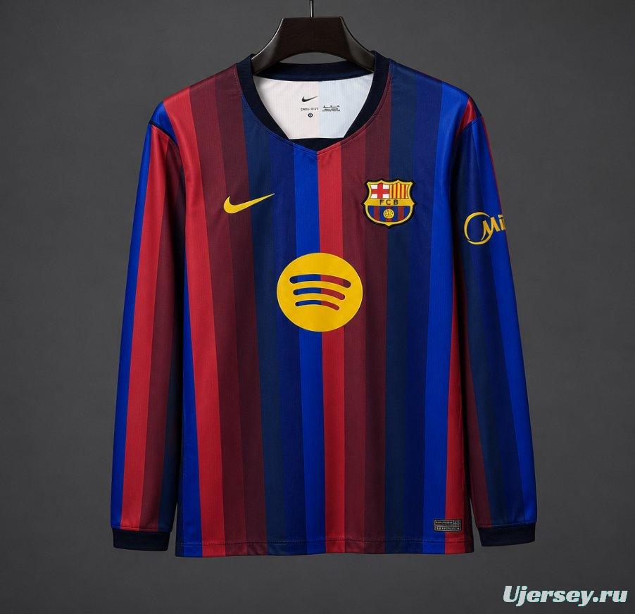 26/27 Barcelona Blue & Red Stripes Long Sleeve Home Jersey