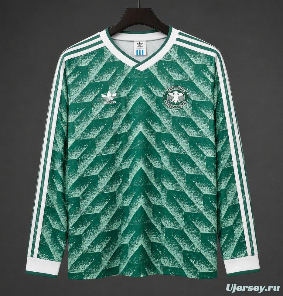 Retro 1990 West Germany Green Long Sleeve Away Jersey