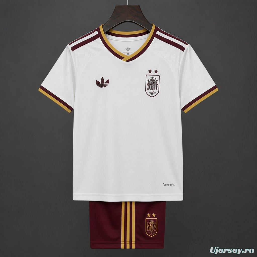 2 Star 2026 Kids Spain Away White Jersey With Champion Patch